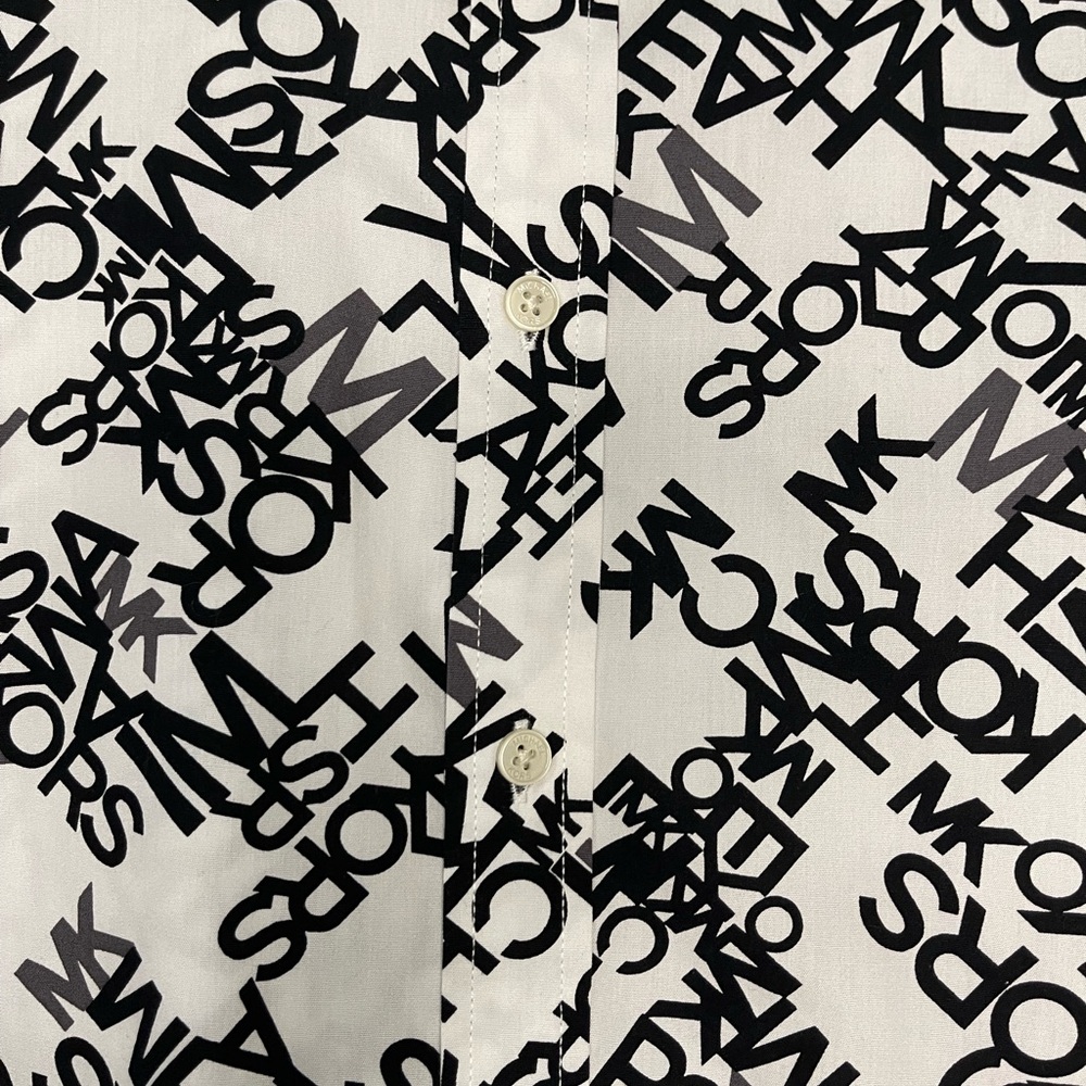 Michael Kors Black and White Logo Men’s Short Sleeve WovenShirt‎ - Picture 6 of 10